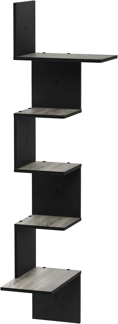 Furinno Rossi Wall Mounted Shelves, 5-Tier Rectangle, French Oak Grey/Black