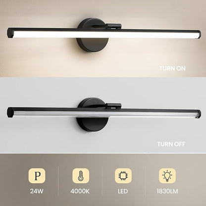 KAISITE Bathroom Vanity Light Over Mirror - 30 Inch Black Vanity Light Fixture 24W 4000K Dimmable Modern LED Vanity Lighting Fixture Rotatable Bath Vanity Light Bar for Bathroom