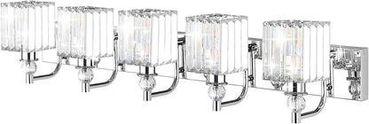 Ralbay Modern Crystal Bathroom Vanity Light 5 Light 40''Chrome Vanity Lighting Over Mirror Bathroom Wall Lighting Fixtures