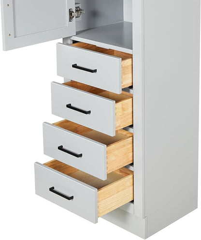 ARIEL Hepburn Bathroom Storage Cabinet - Solid Hevea Wood and Fully Assembled for Long-Lasting Durability and Sophisticated Finish, Freestanding Linen Bathroom Cabinet - 65”H x 20”W x 16”D, Grey