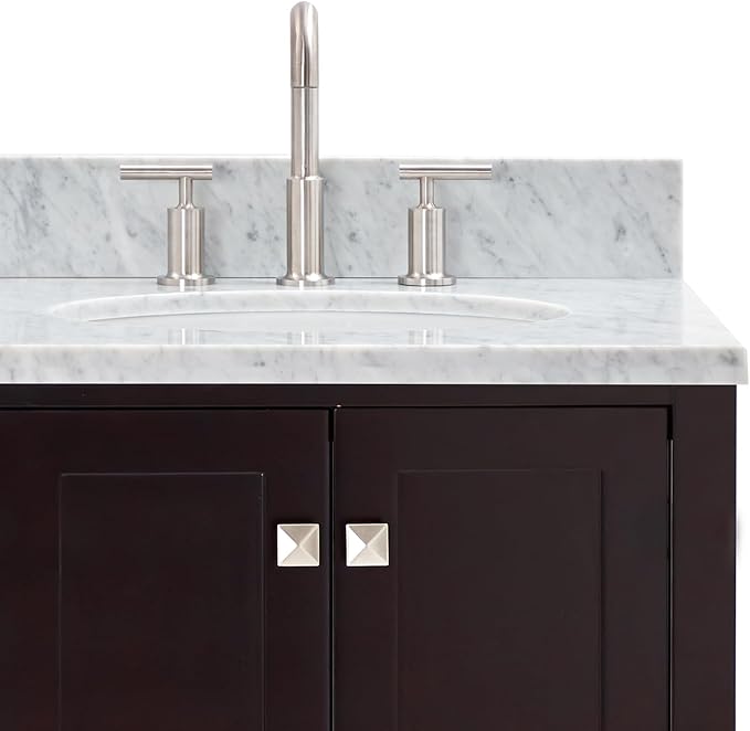 ARIEL Cambridge 66-inch Bathroom Vanity with Sink,Solid Wood, 0.75-inch Italian Carrara Marble Countertop, Double Oval Porcelain Sink, 4 Soft Closing Doors, 6 Dovetail Drawers, Espresso