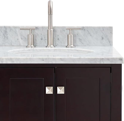 ARIEL Cambridge 66-inch Bathroom Vanity with Sink,Solid Wood, 0.75-inch Italian Carrara Marble Countertop, Double Oval Porcelain Sink, 4 Soft Closing Doors, 6 Dovetail Drawers, Espresso