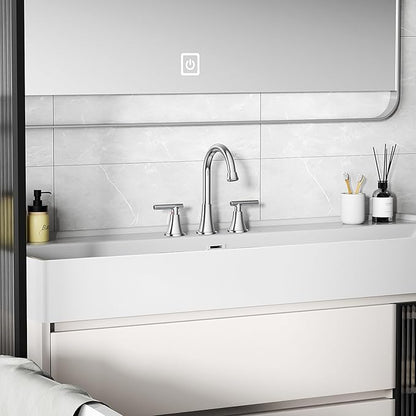 Bathroom Faucets for Sink 3 Hole, Hurran Chrome Bathroom Sink Faucet with Pop-up Drain and Supply Lines, Stainless Steel Lead-Free Widespread Faucet for Vanity RV Farmhouse Sink