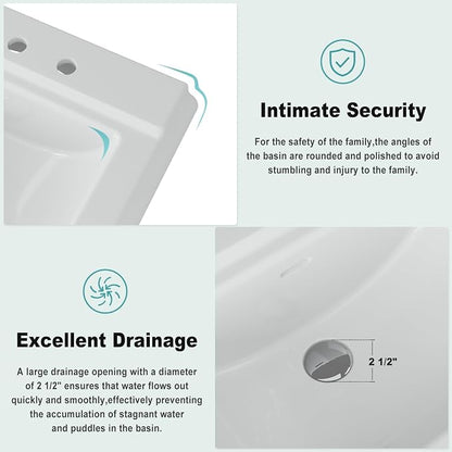 Bathroom Pedestal Sinks,Large 26.4" Bathroom Pedestal Sink 3-Hole 8" Spread Faucet Pre-Drilled Ceramic Vanity Basin