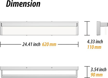 LED Bathroom Vanity Light Fixture Over Mirror 24.4 inch Modern Rectangle Finishing Bath Vanity Lighting Bar 4000K Daylight Wall Sconce (Chrome)