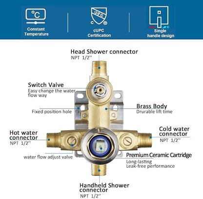 Shower Faucet Set Brushed Nickel Rainfall 12 Inch Shower Head and Handle Set Bathroom Rain Shower System Wall Mounted Shower Fixture Include Shower Valve and Trim Kit