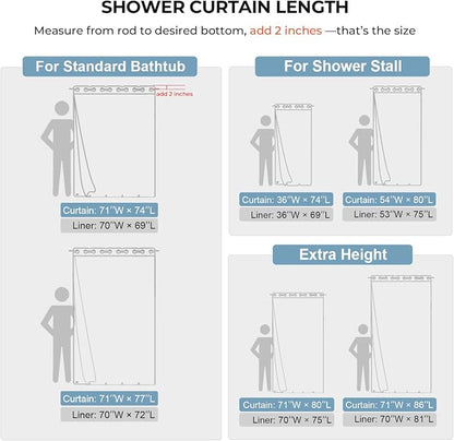 River Dream Linen Textured No Hooks Shower Curtain with Liner,Blue,71x74 | with Snap-in Liner,Heavy Duty Fabric,Quick Dry,Bottom Magnets,Water-Repellent,Washable,Farmhouse Bathroom Set