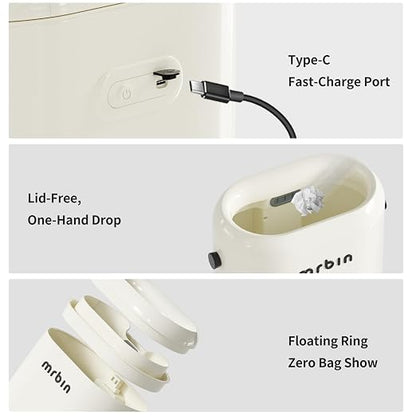 MRBIN Office Trash Can with Lid, Small Bathroom Automatic Adsorption Open Top 3.5 Gal / 13L Touchless Motion Sensor Waste Basket, Slim Decor Garbage Bin for Bedroom, Office, Cream White