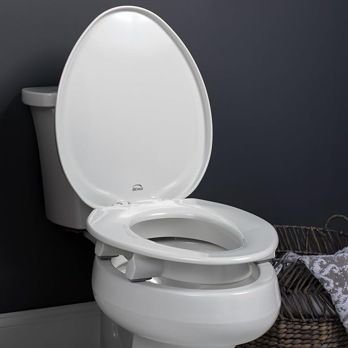 Bemis Assurance 3" Raised Toilet Seat for Seniors, Made in USA, Secure Hinges, Clean Shield Guard, Elongated, White