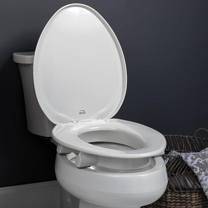 Bemis Assurance 3" Raised Toilet Seat for Seniors, Made in USA, Secure Hinges, Clean Shield Guard, Elongated, White