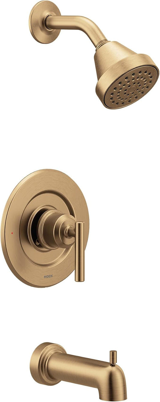 Moen Gibson Bronzed Gold Pressure Balancing Eco-Performance Showerhead, Shower Handle, and Tub Spout, Posi-Temp Valve Required, T2903EPBZG