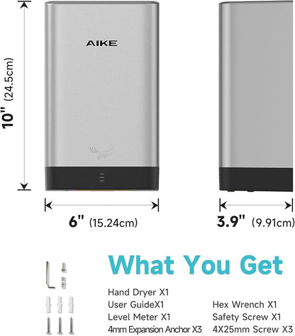 AIKE Compact Hand Dryer for Bathroom, ABS Polycarbonate 110V Silver,AK2822 | High Speed Slim Blade Hand Dryer,Plug-in Easy Install and Compact Design,Smart Warm for Home Bathroom,No Paper Waste and Cost