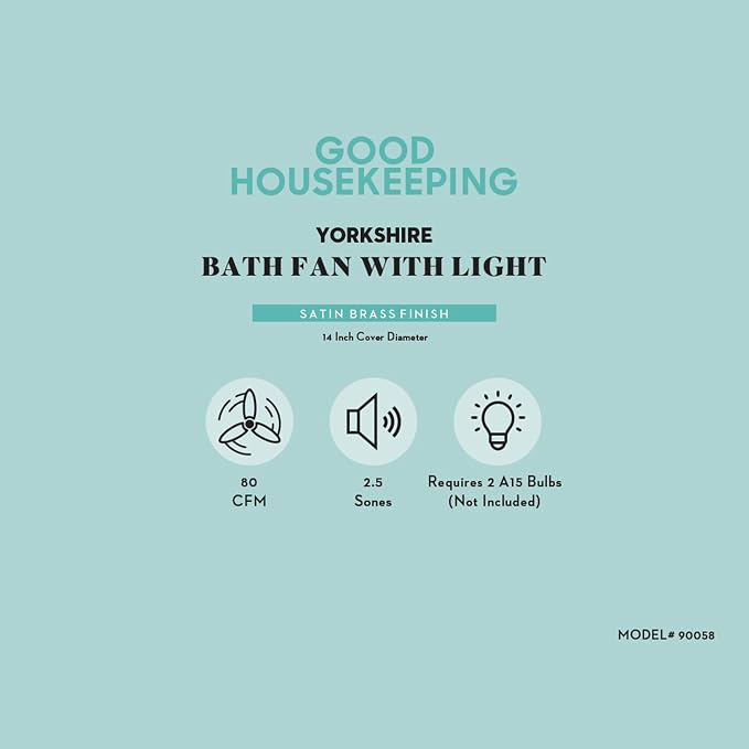 Good Housekeeping Yorkshire (90058) Decorative 80 CFM 2.5 Sones Bathroom Ventilation Exhaust Fan, Satin Brass