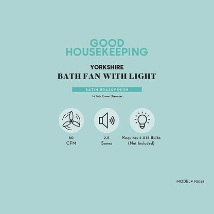 Good Housekeeping Yorkshire (90058) Decorative 80 CFM 2.5 Sones Bathroom Ventilation Exhaust Fan, Satin Brass