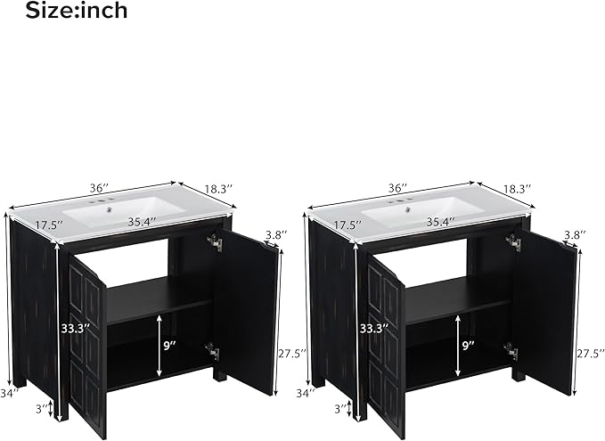 72" Bathroom Vanity Set with Double Vanities (Separate), Double Ceramic Sinks, Soft-Close Doors & Adjustable Shelf, Storage Cabinet for Stylish Bathroom Organization, Espresso