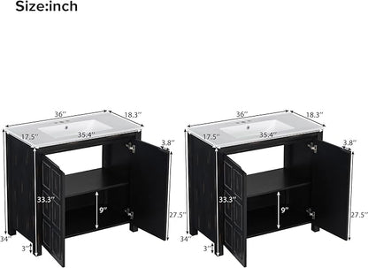 72" Bathroom Vanity Set with Double Vanities (Separate), Double Ceramic Sinks, Soft-Close Doors & Adjustable Shelf, Storage Cabinet for Stylish Bathroom Organization, Espresso