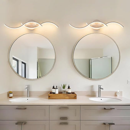 Brushed Nickel Curved 5CCT Bathroom Vanity Light Fixture Over Mirror, 23.62 inch Modern LED Wall Lamp Dimmable Bathroom Light Fixture Modern Wall Sconces