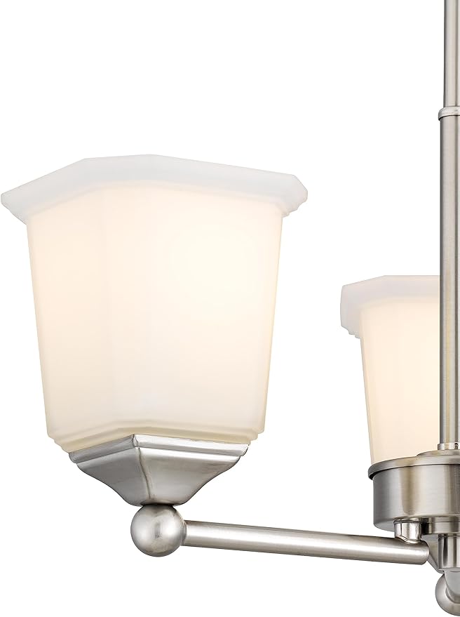 Nox 3-Light Chandelier Pendant Ceiling Light Brushed Nickle White Glass Shade Adjustable Height for Hallway, Entryway, Passway, Dining, Bedroom, Kitchen, Balcony Living Room