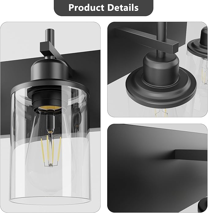 6-Light Black Bathroom Light Fixture Over Mirror Modern Farmhouse Bathroom Vanity Light Vintage Wall Lighting with Clear Glass Shade for Bathroom, Bedroom, Hallway, Cabinet