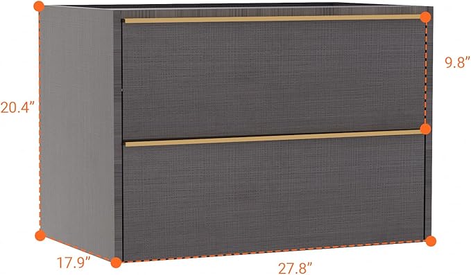 Floating Bathroom Vanity Without Sink Wall Mounted Cabinet with 2 Soft-Close Drawers, Moisture-Resistant MDF,Large Storage for Small Space (Gray 30")