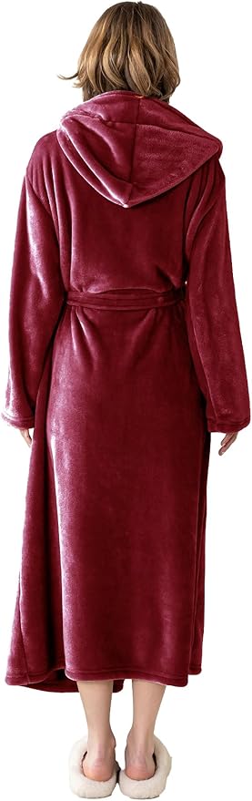 Robes for Women - Hooded Plush Fleece Bathrobe with Sash & Pockets, Full-Length Lightweight Spa Robe