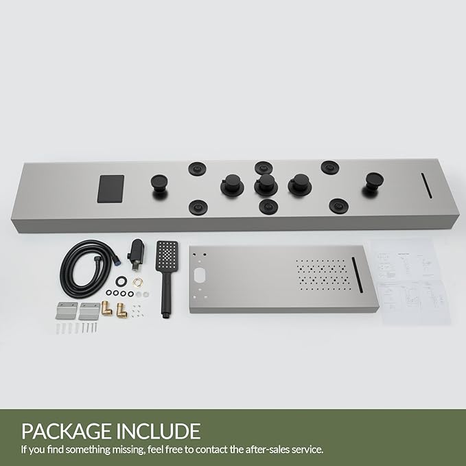 5 In 1 Shower Panel Tower System, 304 Stainless Steel LED Rainfall Shower Head with 8 Massage Body Jets, 3 Functions Handheld Head and Tub Spout for Home Hotel Bathroom Lavatory, Brushed Nickel