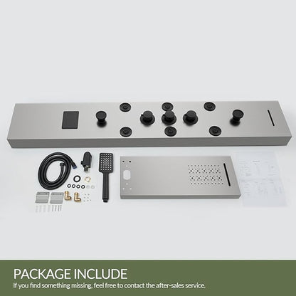 5 In 1 Shower Panel Tower System, 304 Stainless Steel LED Rainfall Shower Head with 8 Massage Body Jets, 3 Functions Handheld Head and Tub Spout for Home Hotel Bathroom Lavatory, Brushed Nickel