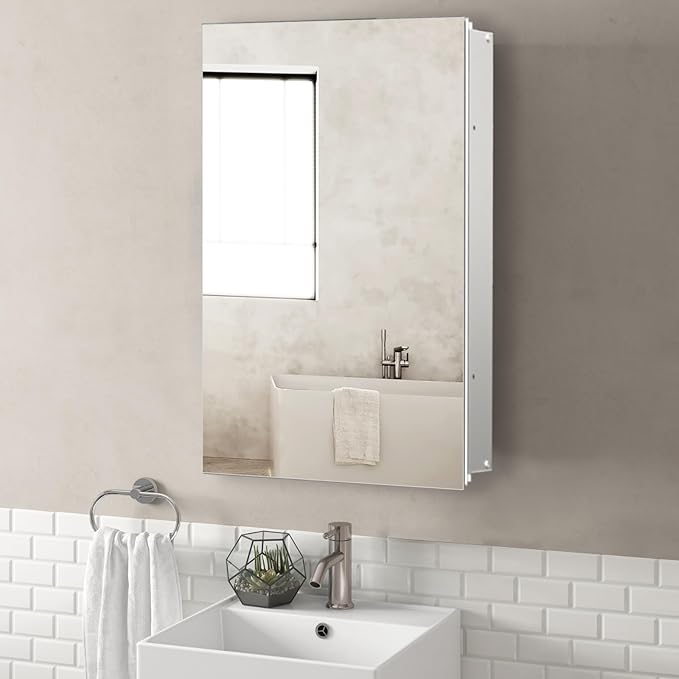 Bathroom Medicine Cabinet, 20x26 inch Mirror Cabinet of Aluminum, Assembly Needed, Surface Mount or Recessed, Medicine Cabinet with Mirror, Adjustable Glass Shelves, Waterproof for Bathroom
