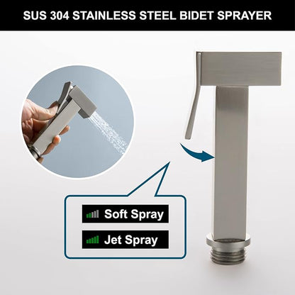 Warm Water Bidet Sprayer for Toilet with Hot and Cold Brass Rough-in Valve, Stainless Steel Handheld Bidet Attachment Set for Feminine, Pets and Baby Diaper Wash, Brushed Nickel, BDS08-2