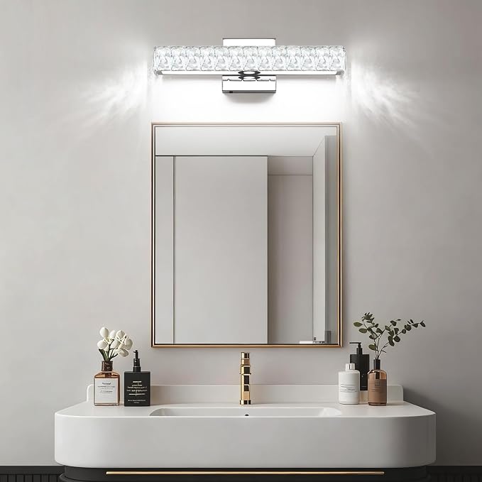 SOLFART Crystal Vanity Lights for Bathroom, 5 Color Adjustable Dimmable,16.5 Inch LED Bathroom Vanity Light Fixtures 5CCT