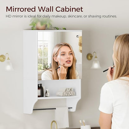 Bathroom Wall Cabinet with Mirror, Medicine Cabinet with 2 Door and Adjustable Shelf, Wall Mounted Over The Toilet Storage Cabinet for Bathroom Laundry Room Kitchen, 18.9"W x 26.2"H, White