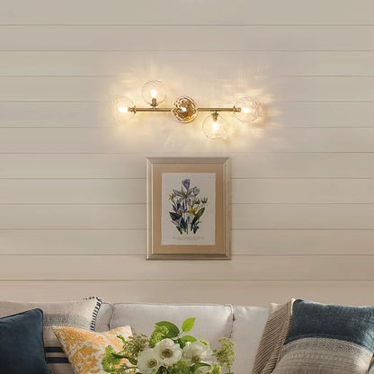 Bathroom Vanity Mirror Light Fixtures: Dimmable 5 Lights Bath Wall Sconce Lighting - Brass Gold Vanity Lights with Hammered Clear Glass Shade - Modern Minimalist Makeup Light Above Mirror G9 Base