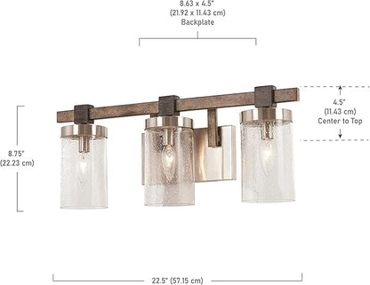 Minka Lavery 4633-106 Bridlewood Vanity Bath Light, 3-Light, 180 Total Watts, 22.5-in H x 8.75-in W, Stone Grey w/Brushed Nickel