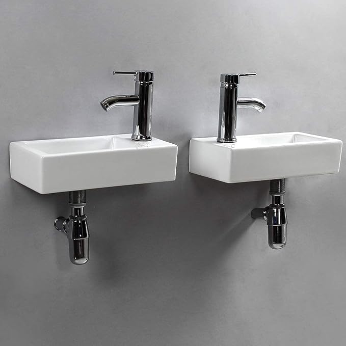 Wall Hung Basin Sink Small Cloakroom Basin Rectangle Ceramic Wash Basin Right Hand (Left Hand)