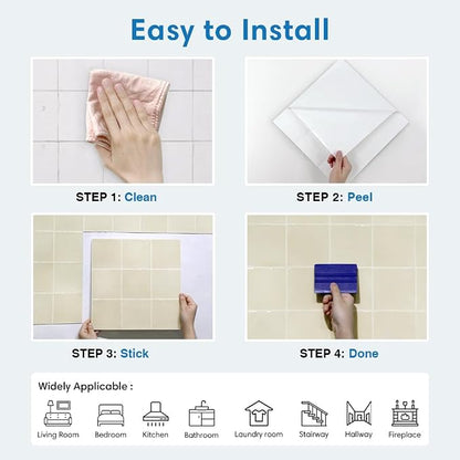 Thicker Peel and Stick 3D Backsplash Tiles Kitchen Bathroom | Beige, 10 Pcs 12" x 12", Glossy Self Adhesive Decorative Vinyl Backsplash Wall Sticker, Cover 10 sq ft，Removable，Waterproof