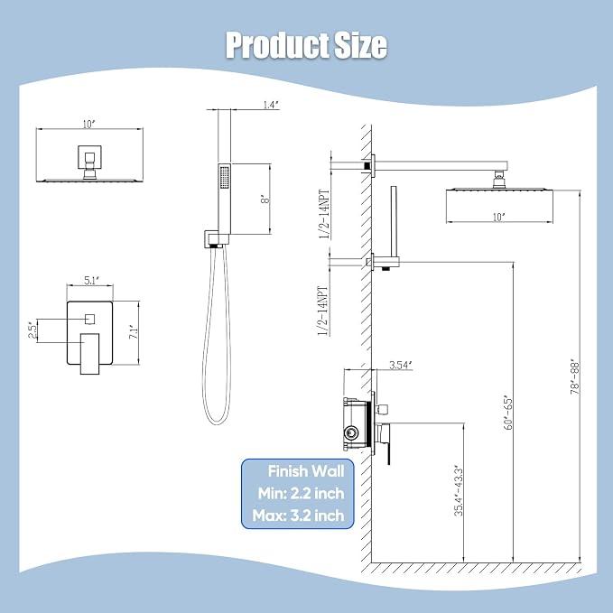 Gabrylly Rain Shower Head with Handheld Spray Combo, 10", Brushed Nickel | All Metal Shower System, High Pressure Rainfall Shower Faucet Set, Solid Brass Shower Valve Complete Shower Set for Bathroom