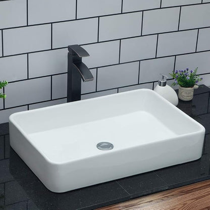 24"x16" Rectangle Bathroom Vessel Sink Porcelain Ceramic White Vanity Sink Above Counter Modern Sink for Cabinet, Lavatory, Hotel Art Basin, Home Washing Basin