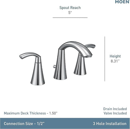 Moen Glyde Chrome Two-Handle High Arc Widespread Bathroom Sink Faucet for 3-Hole Setups with Valve Included, TV6173