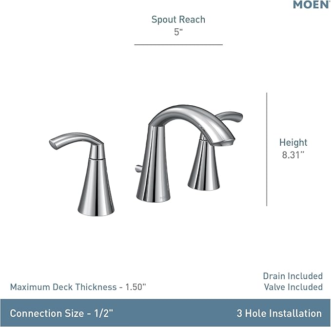 Moen Glyde Brushed Nickel Two-Handle High Arc Widespread Bathroom Sink Faucet for 3-Hole Setups with Valve Included, TV6173BN