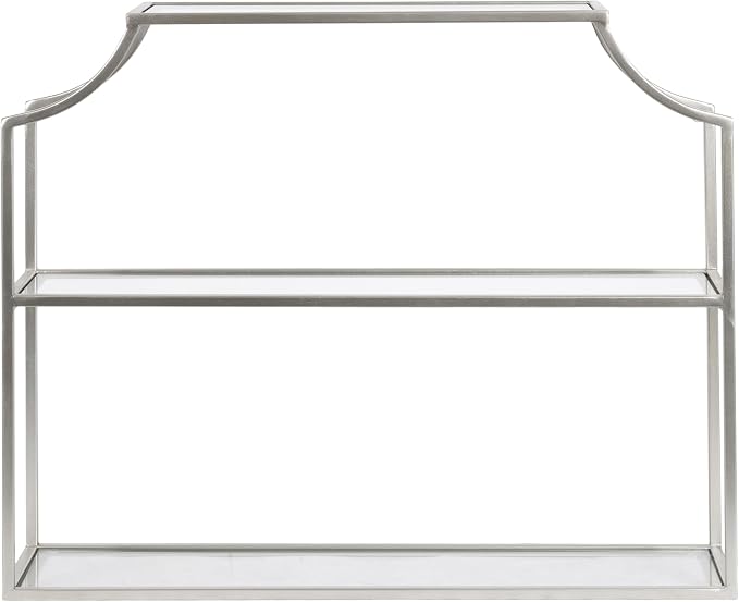 Kate and Laurel Ciel Modern Glam Wide Two-Tier Wall Shelf, 24 x 20, Silver, Tiered Bathroom Shelves for Over the Toilet Storage or Bedroom Makeup Organizer