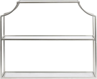 Kate and Laurel Ciel Modern Glam Wide Two-Tier Wall Shelf, 24 x 20, Silver, Tiered Bathroom Shelves for Over the Toilet Storage or Bedroom Makeup Organizer