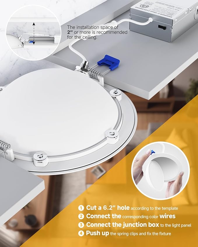 Ensenior 4 Pack 6 inch 5CCT LED Eyeball Recessed Lighting, 360°+90° Rotatable, Dimmable Gimbal Recessed Lights, CRI90+, Canless Angled Adjustable Ceiling Downlight, 1300LM, 12W=115W, 120V - ETL&FCC