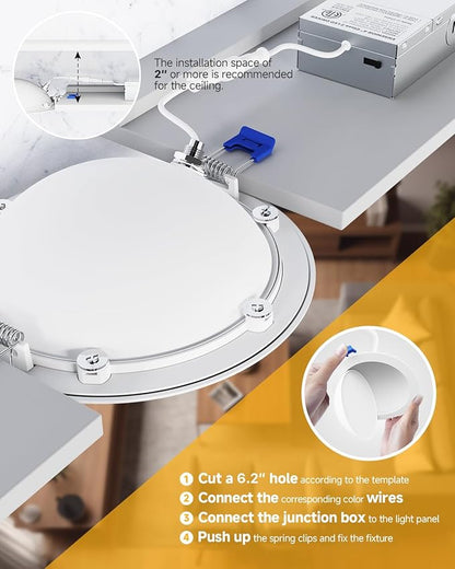 Ensenior 6 Pack 6 inch 5CCT LED Eyeball Recessed Lighting, 360°+90° Rotatable, Dimmable Gimbal Recessed Lights, CRI90+, Canless Angled Adjustable Ceiling Downlight, 1300LM, 12W=115W, 120V - ETL&FCC