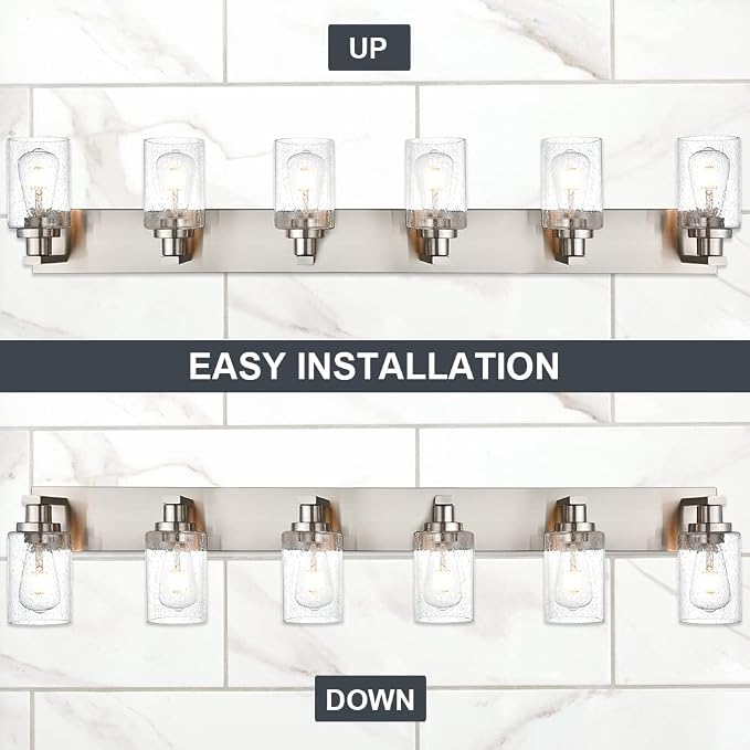 Bathroom Light Fixtures with Seeded Glass Shades, 6-Lights Vanity Lights Wall Mount Home Lighting for Kitchen Over Mirror