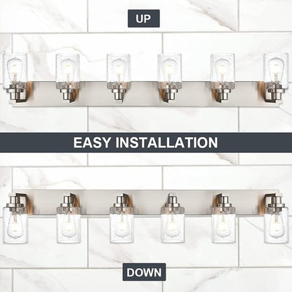 Bathroom Light Fixtures with Seeded Glass Shades, 6-Lights Vanity Lights Wall Mount Home Lighting for Kitchen Over Mirror