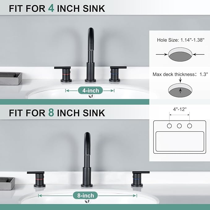 Faustina Black Bathroom Faucets,8 Inch Widespread Bathroom Faucet for Sink 3 Hole,Bathroom Faucet with Pop Up Drain,cUPC Water Supply Line,2-Handles Stainless Steel Vessel Sink Faucet Basin Mixer Tap