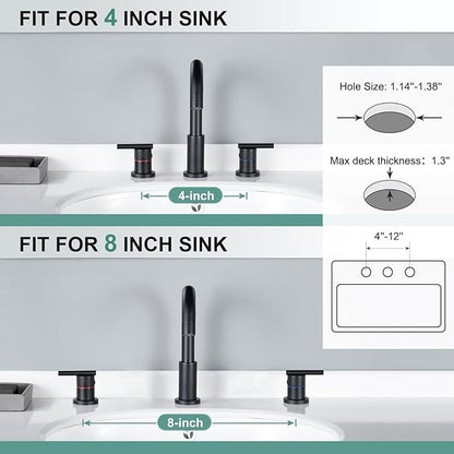 Faustina Black Bathroom Faucets,8 Inch Widespread Bathroom Faucet for Sink 3 Hole,Bathroom Faucet with Pop Up Drain,cUPC Water Supply Line,2-Handles Stainless Steel Vessel Sink Faucet Basin Mixer Tap