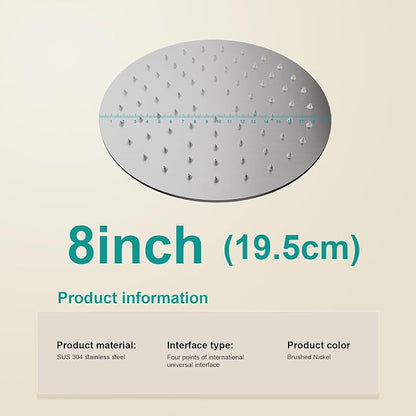 All Metal Rain Shower Head - Heavy Duty Stainless Steel, Easy Install, High Water Flow, Ultra-Thin Modern Design for Bathroom (Brushed Nickel, 8)