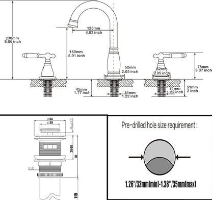 2-Handle 8 Inch 3 Hole Oil Rubbed Bronze Widespread Bathroom Faucets, with Valve and Metal Pop-Up Drain, WF017-4-ORB