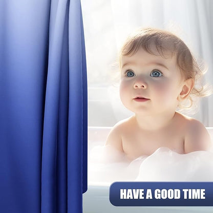 OLANLY Luxury Royal Blue and White Ombre Shower Curtain Sets with 12 Hooks, Waterproof and Washable Decorative Shower Curtains for Bathroom, 72x72 Inches